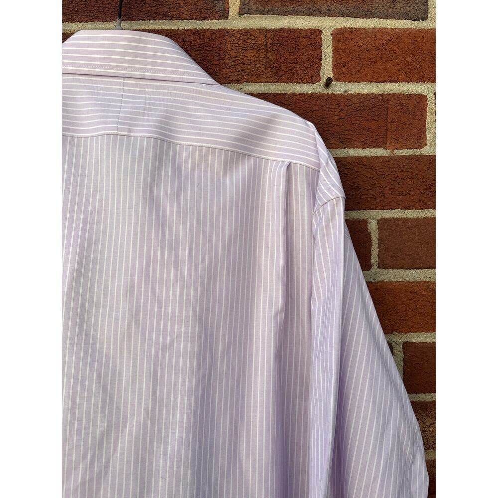 Jos A Bank Traveler Dress Shirt 17 34 Purple White Stripe 100% Cotton Mens - Picture 12 of 12